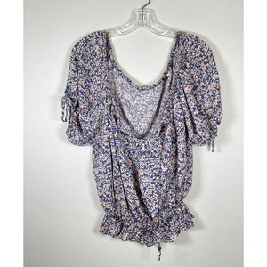 Guess Womens Top Size Small Blue Floral Smocked Puff Sleeve Cottagecore Milkmaid